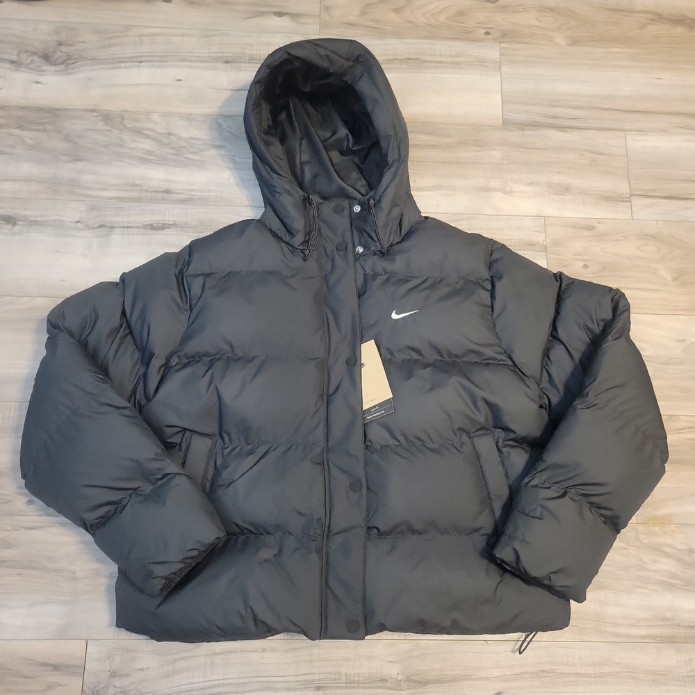 Nike Sportswear Therma Fit Puffer Jacket Black Womens Medium Water Repel NEW